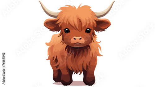 Highland Cow Baby flat vector isolated on white background