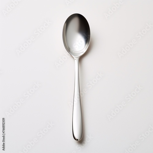 A silver Spoon on white table © Maelgoa