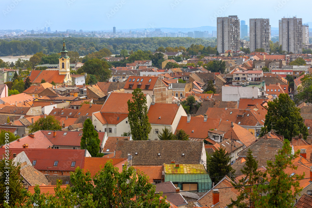 Belgrade, Serbia panoramic view with church, Zemun