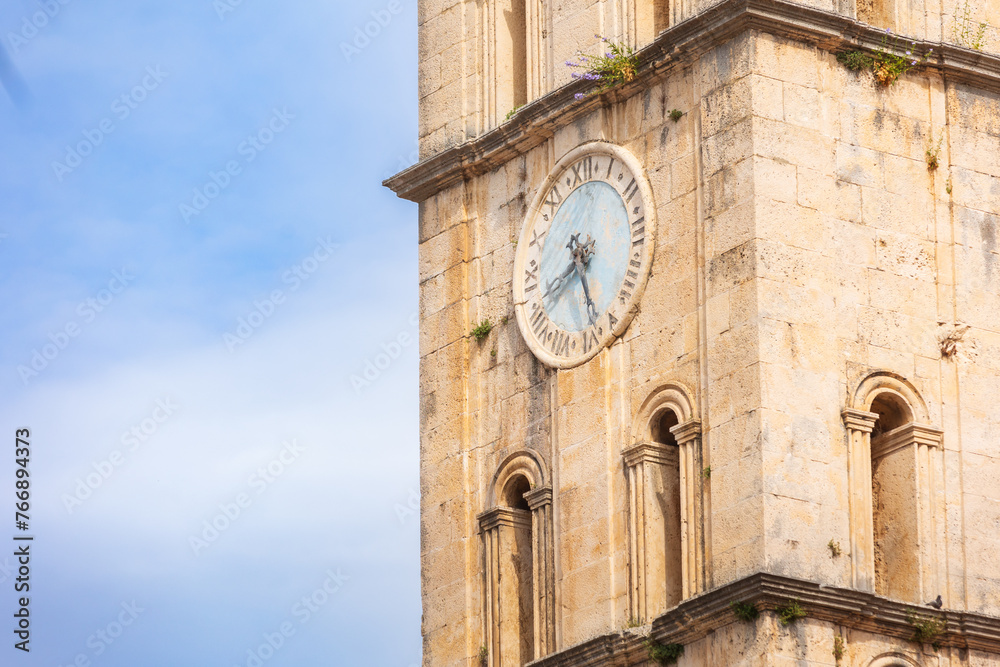 Obraz premium Church Bell tower clock, Perast, Montenegro