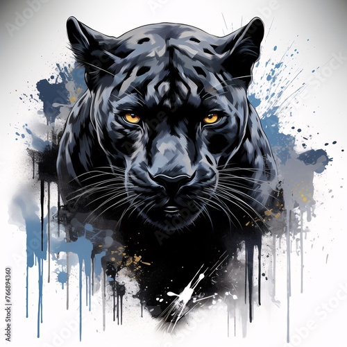 Graffiti artwork featuring a sleek black panther prowling confidently against a white surface