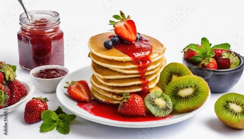 Delicious Pancakes with Strawberry Kiwi Sauce