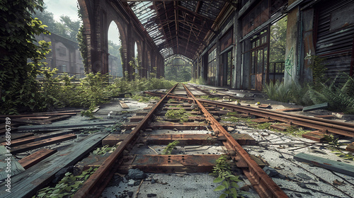 Eerie Abandoned Train Station and Railway Tracks