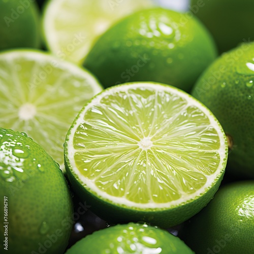 Vibrant green lime, sliced in half to reveal its juicy interior. Fresh and inviting