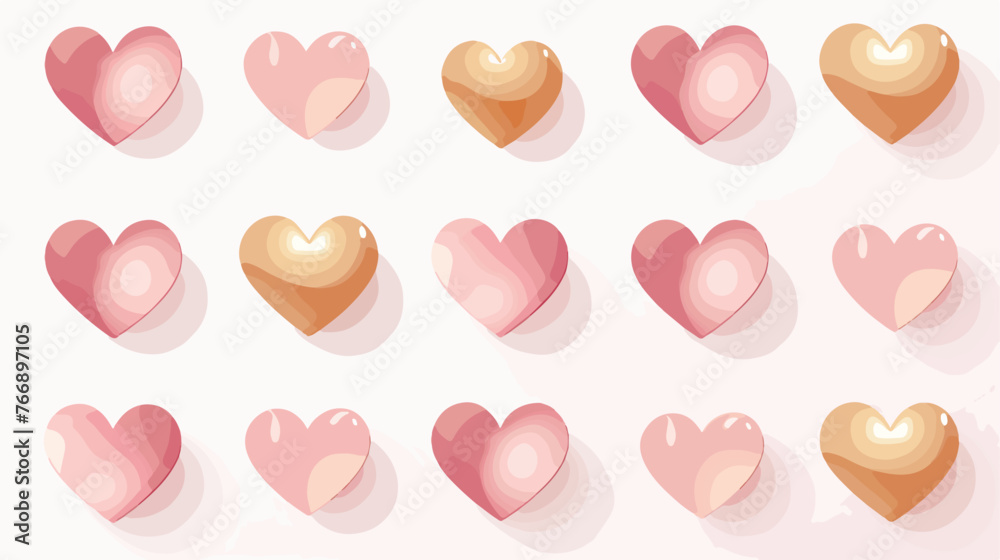 Pink Gold Hearts flat vector isolated on white background