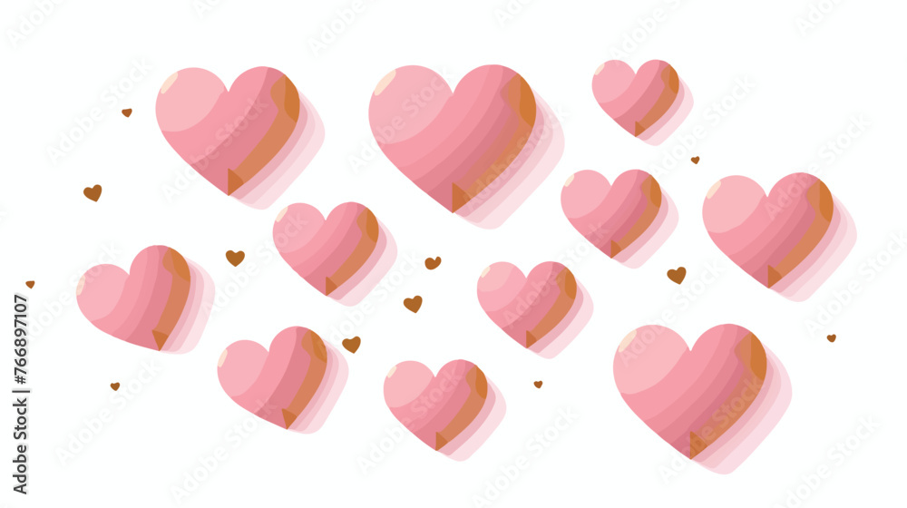 Pink Gold Hearts flat vector isolated on white background