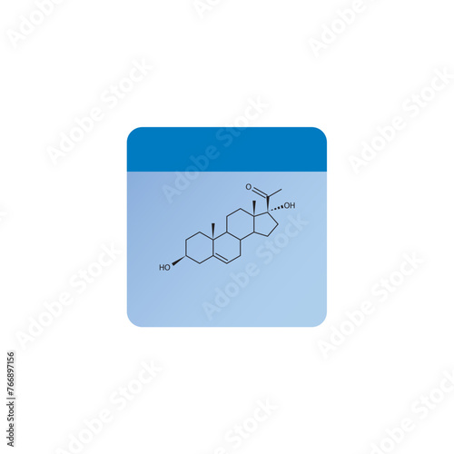 17-α-hydroxy pregnenolone skeletal structure diagram.Progesterone hormone compound molecule scientific illustration on blue background.
