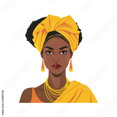 a african woman with a yellow headdress on and a yellow headband