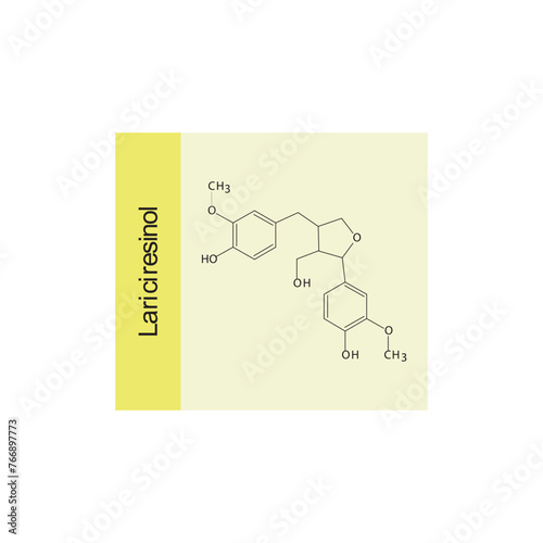 Lariciresinol skeletal structure diagram.lignan compound molecule scientific illustration on yellow background.