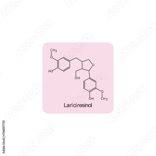 Lariciresinol skeletal structure diagram.lignan compound molecule scientific illustration on pink background.