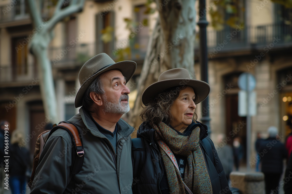 Senior tourist couple in Barcelona