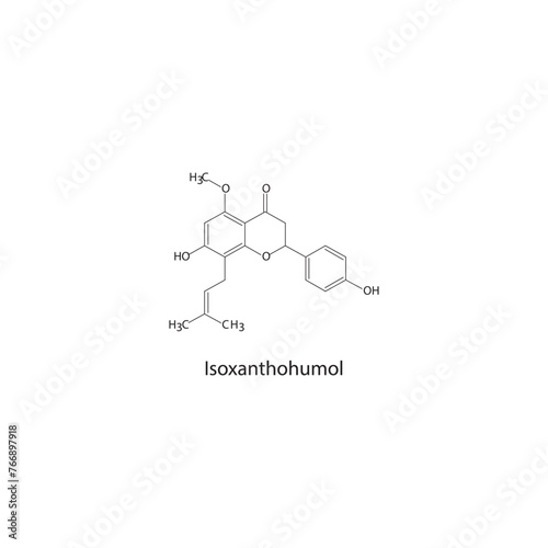 Isoxanthohumol skeletal structure diagram.prenylated flavonoid compound molecule scientific illustration on white background.