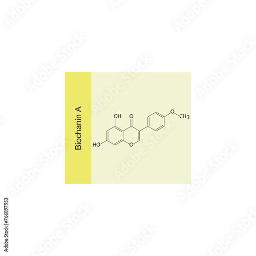 Biochanin A skeletal structure diagram.Isoflavanone compound molecule scientific illustration on yellow background. photo