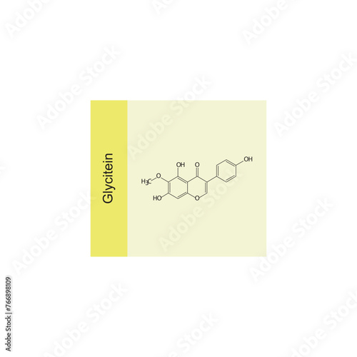 Glycitein skeletal structure diagram.Isoflavanone compound molecule scientific illustration on yellow background. photo