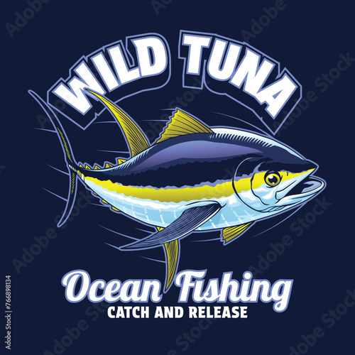 Yellowfin Tuna Fish Vintage Colored Shirt Design