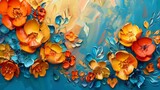A fresh abstract oil painting technique. Flowers, leaves. A luminous golden texture. Prints, wall papers, posters, cards, murals, carpets, decorations, wall paintings, posters...