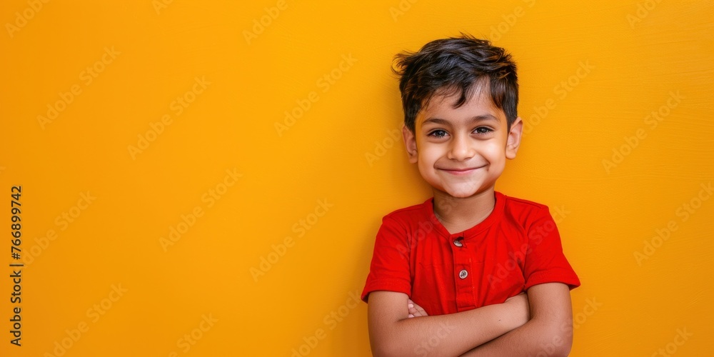 South Asian Boy Smiling on Yellow Background South Asian Boy Smiling on Yellow Background