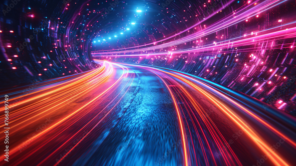 High speed technology concept background, light abstract background, image of speed movement on the road