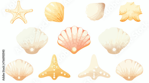 Seashells Pearls flat vector isolated on white background