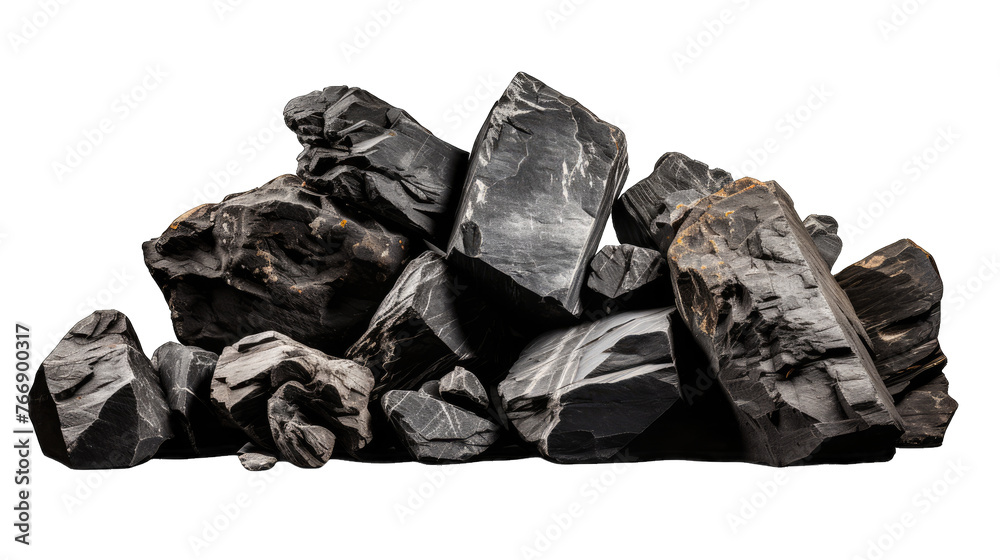 Black rocks stones pile bottom on White Background