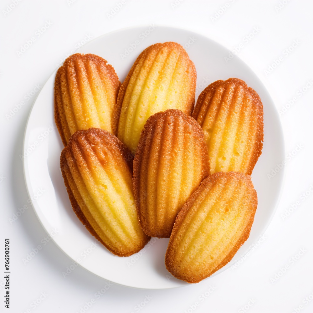 Buttery madeleine isolated on plain white backdrop Buttery madeleine isolated on plain white backdrop