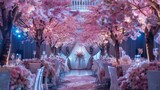 Elegant Wedding Venue Adorned With Cherry Blossoms and Soft Lighting