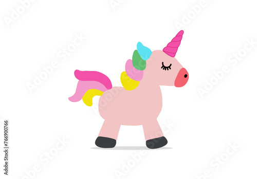 Cute little unicorn illustration. Fairytale horse character. Flat vector print, magical kingdom