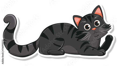 Sticker of a cute cartoon cat flat vector isolated on