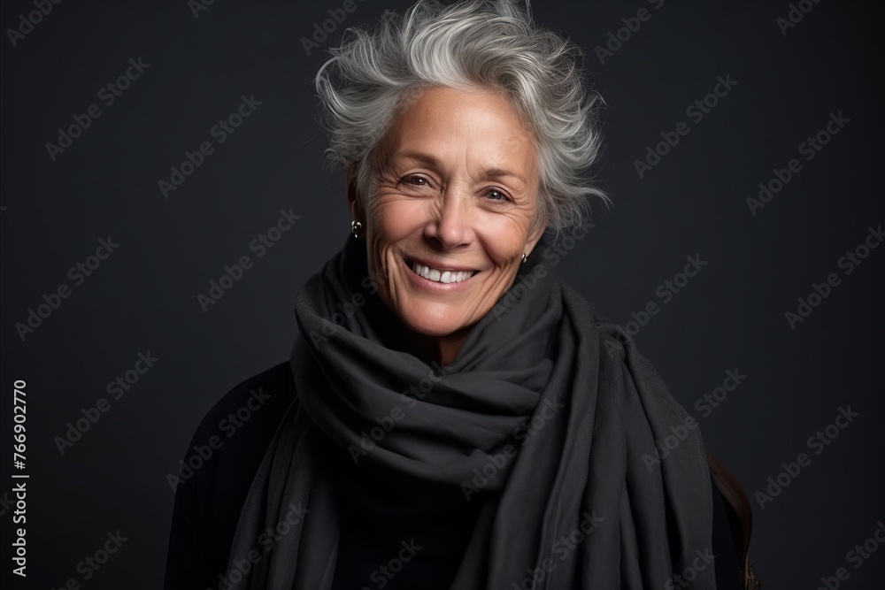 Portrait of a happy senior woman smiling at the camera over black background Portrait of a happy senior woman smiling at the camera over black background