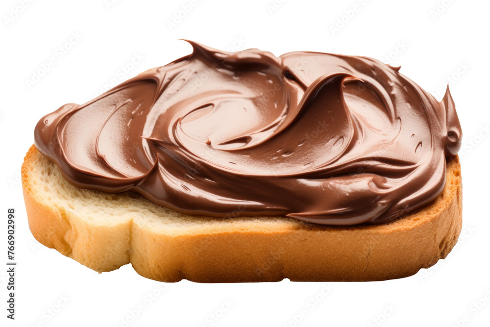 Slice of bread with chocolate swirl cream isolated on white background Slice of bread with chocolate swirl cream isolated on white background
