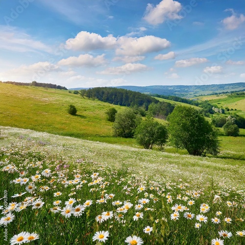 field of daisies and sky landscape  meadow  flower  sky  nature  summer