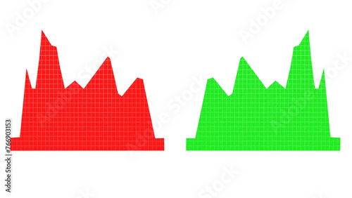 Graph Down Red and Graph going Up Green Graph On Transparent Background. Moving Down and Moving Up Financial Chart Graph. 