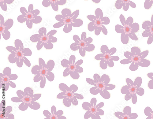 Sweet Floral seamless groovy pattern in retro style. Vintage moodd ,Hand drawn pastel blossom Vector illustration