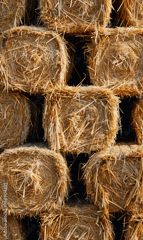 Stacked hay bales in a rustic farm setting. Agricultural storage and livestock feed concept. Close-up texture for design and print Stacked hay bales in a rustic farm setting. Agricultural storage and livestock feed concept. Close-up texture for design and print
