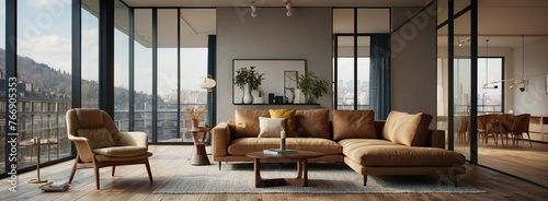 Minimalist, loft urban home interior design of modern living
