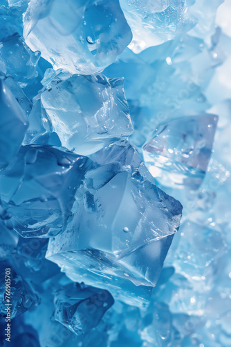 Closeup ice cubes texture. Background image. Created with Generative AI technology. photo