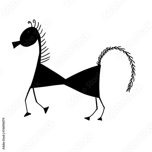 Indian warli painting art cartoon horse