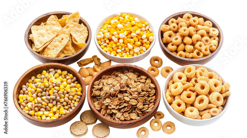 Corn pads, rings, balls, cornflakes and granola Isolated on Transparent Background, PNG Format