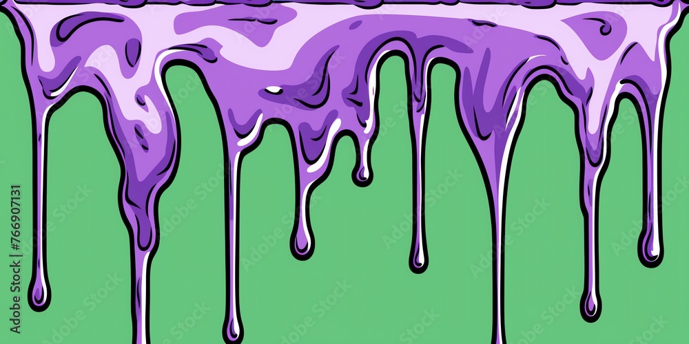 a purple liquid flowing down a green surface