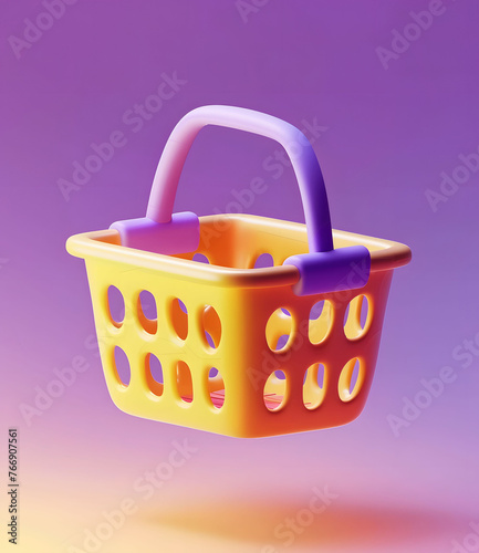 3D rendering of a vibrant shopping basket with soft lighting