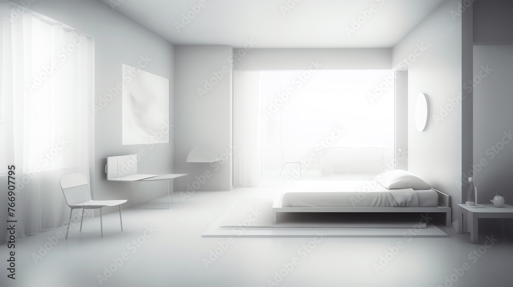 a white bedroom with a bed and a table a white bedroom with a bed and a table