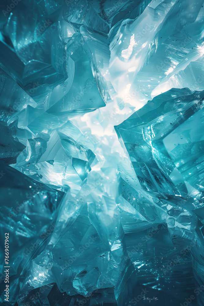 Closeup cracked ice surface texture. Background image. Created with Generative AI technology. Closeup cracked ice surface texture. Background image. Created with Generative AI technology.