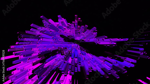 Fototapeta Naklejka Na Ścianę i Meble -  Bright purple black neon texture background. Abstract 3d light line. Art trippy luxury digital glitch backdrop. Banner. Template. Virtual reality card. Climate tech. Splash. NFT. 1980's style.