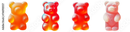 Set of gummy bears isolated on a transparent background. Yummy sugar jelly candies