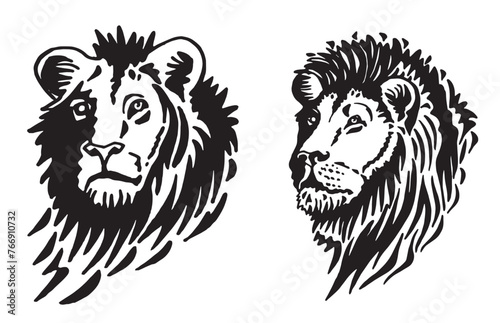 Fototapeta Naklejka Na Ścianę i Meble -  Portraits of lion in tattoo style, graphical illustration on white background	
