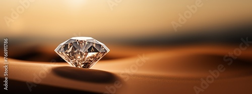 a diamond on sand with sunset in the background photo