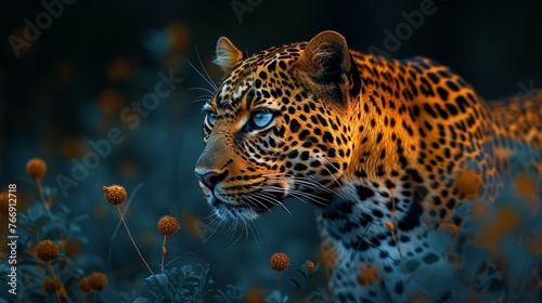 A leopard prowling in the moonlight. AI generate illustration