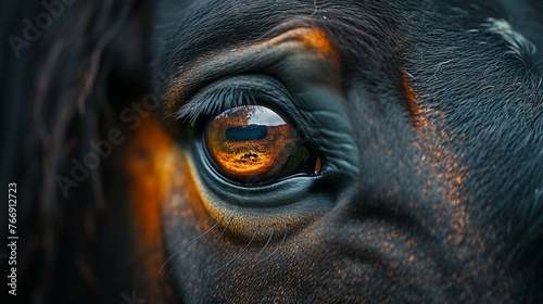 A closeup of a horse, capturing the beauty and expressiveness in the eyes and mane. AI generate illustration photo