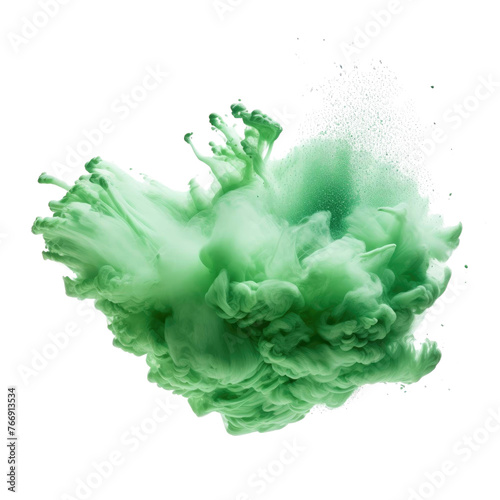 green powder explosion burst isolated on transparent background
