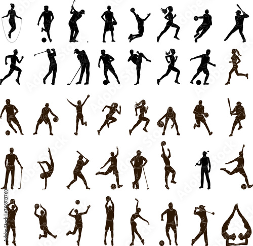 silhouette people engaged in different sports set, on a white background vector